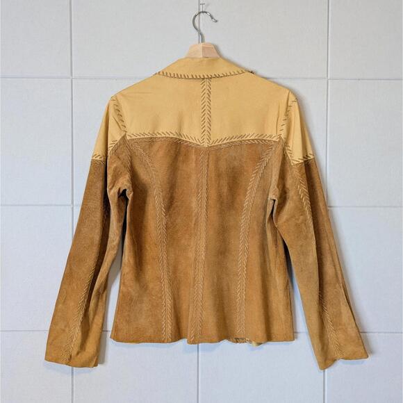 SOLD Vintage 70s leather and suede whip stitch western shirt jacket - Picture 6 of 8